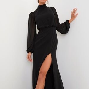 Lulus Graceful Entrance Black Long Sleeve Backless Maxi Dress - Size M